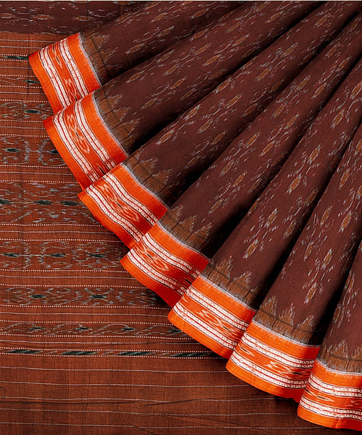 Maroon orange cotton handwoven nuapatna saree