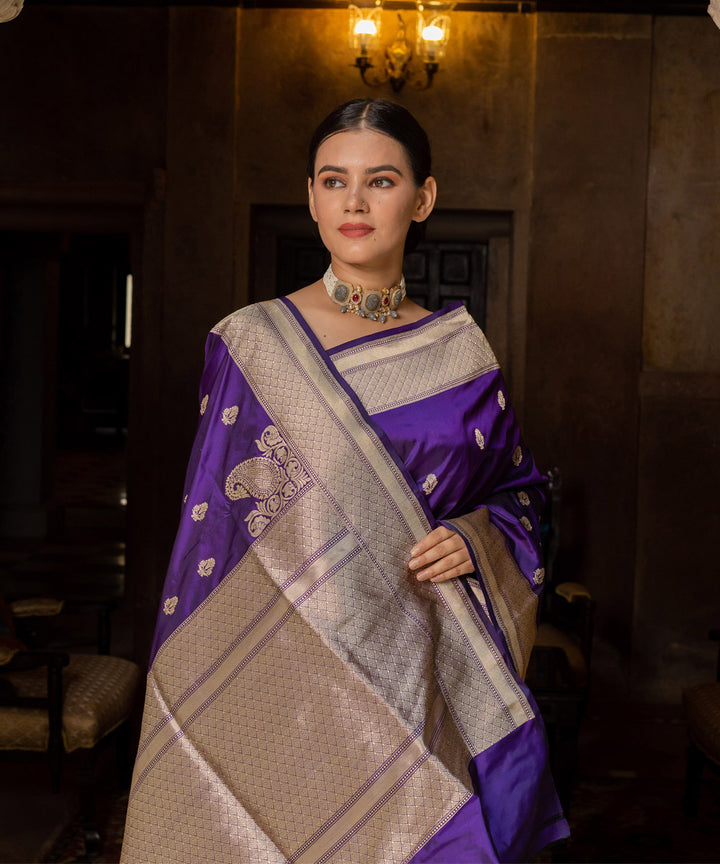 Navy blue handwoven silk banarasi saree