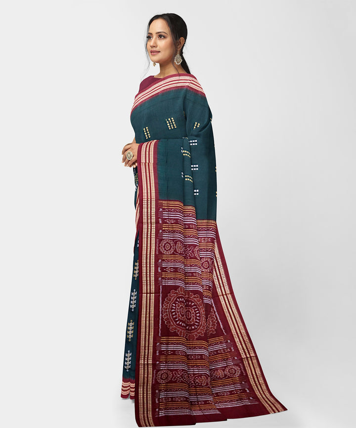 Dark gunmetal maroon cotton handwoven bomkai saree