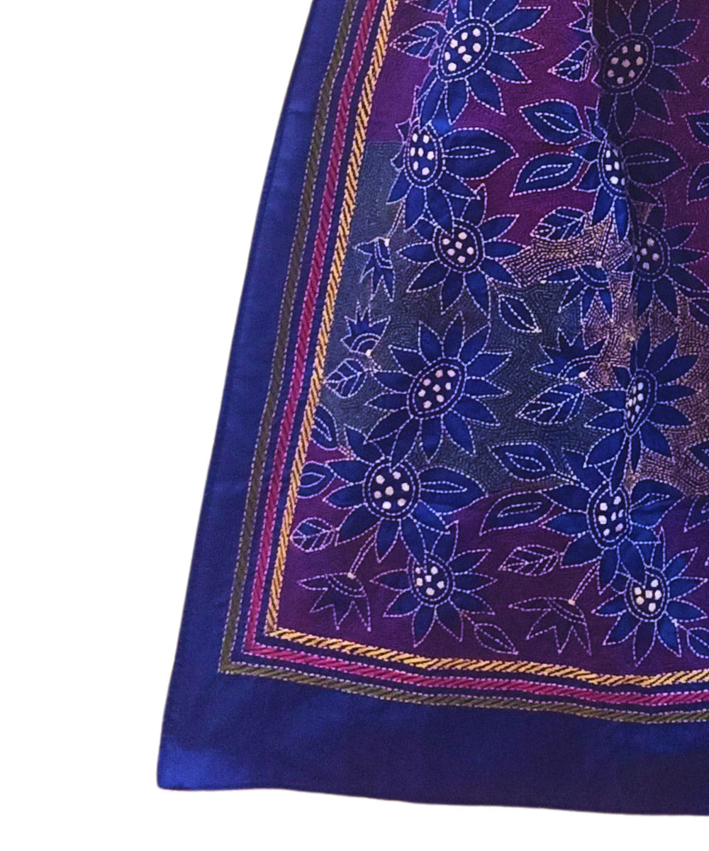 Navy blue multicolor thread kantha stitched handwoven silk stole