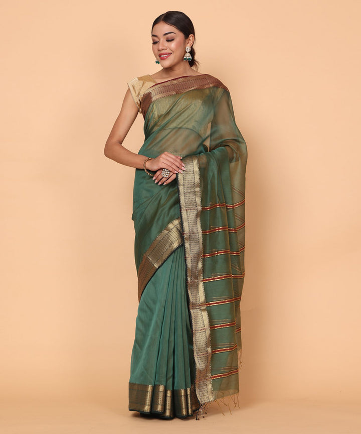 Dark green cotton silk handloom maheshwari saree