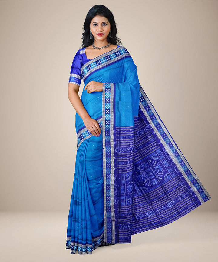 Crayola blue dark blue silk handwoven sambalpuri saree