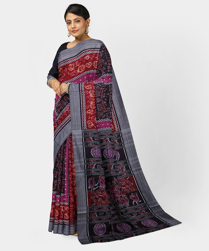 Persian plum black cotton handwoven sambalpuri saree
