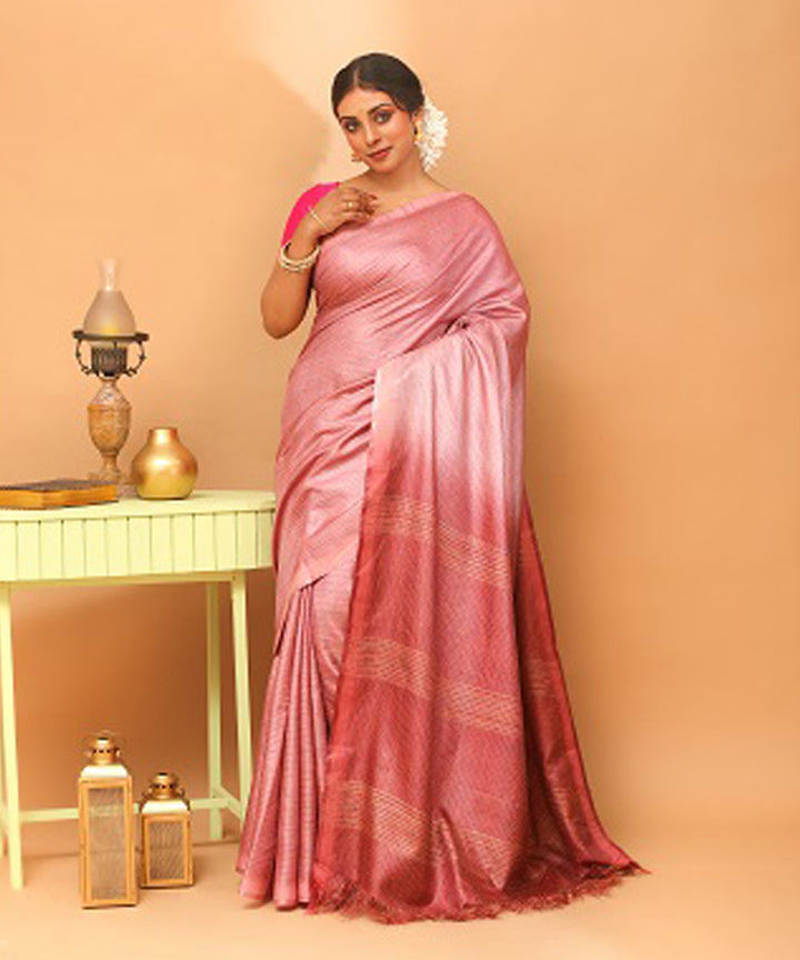 Pink tussar silk chhattisgarh handloom saree