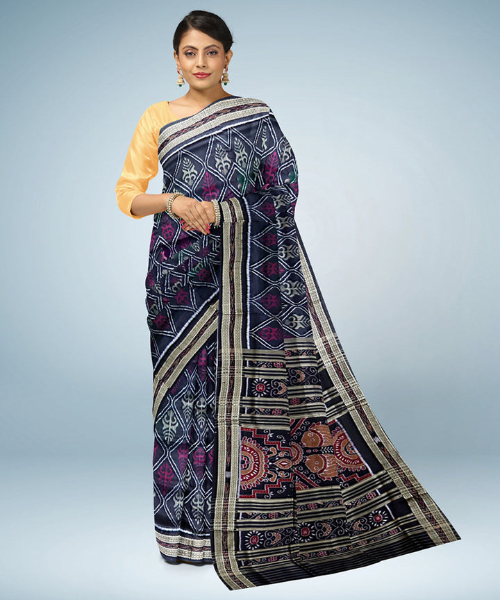 Black multi color silk handwoven khandua saree