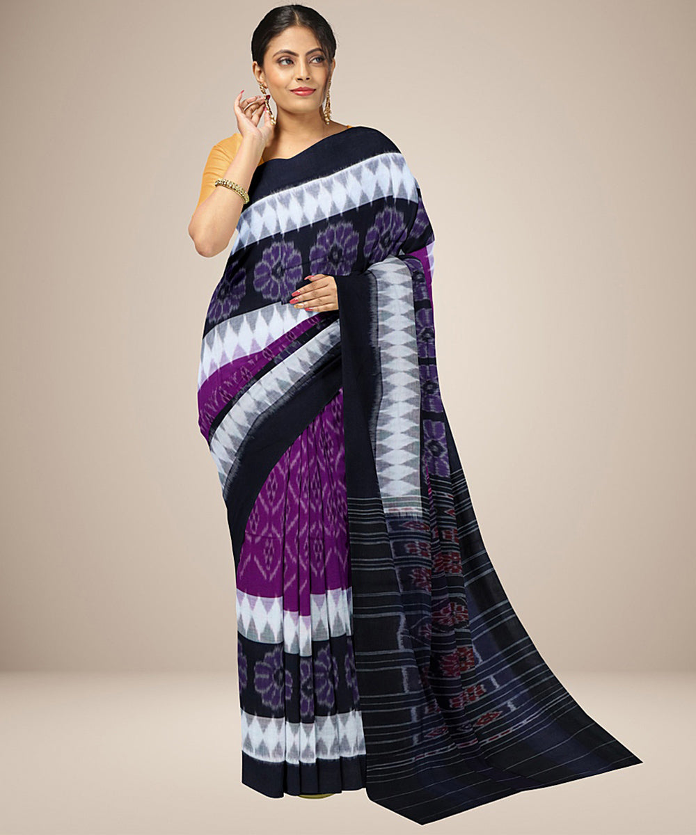 Purple black cotton handwoven nuapatna saree