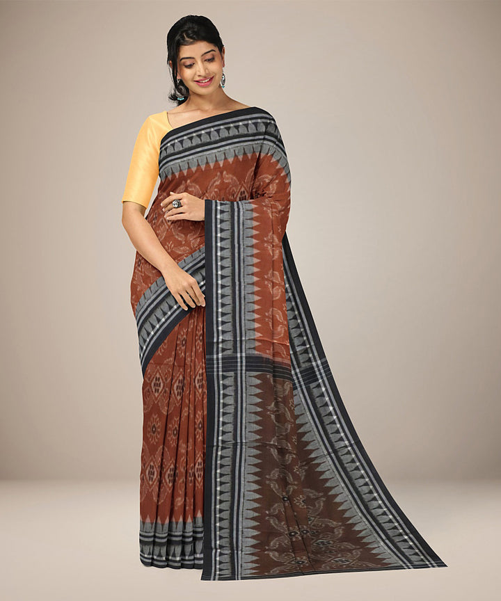 Brown black nuapatna cotton handwoven saree