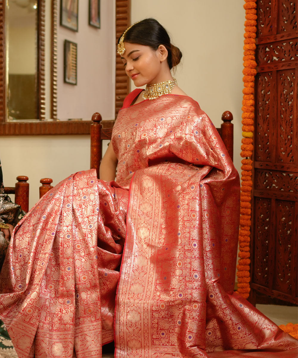 Red handloom banarasi silk saree