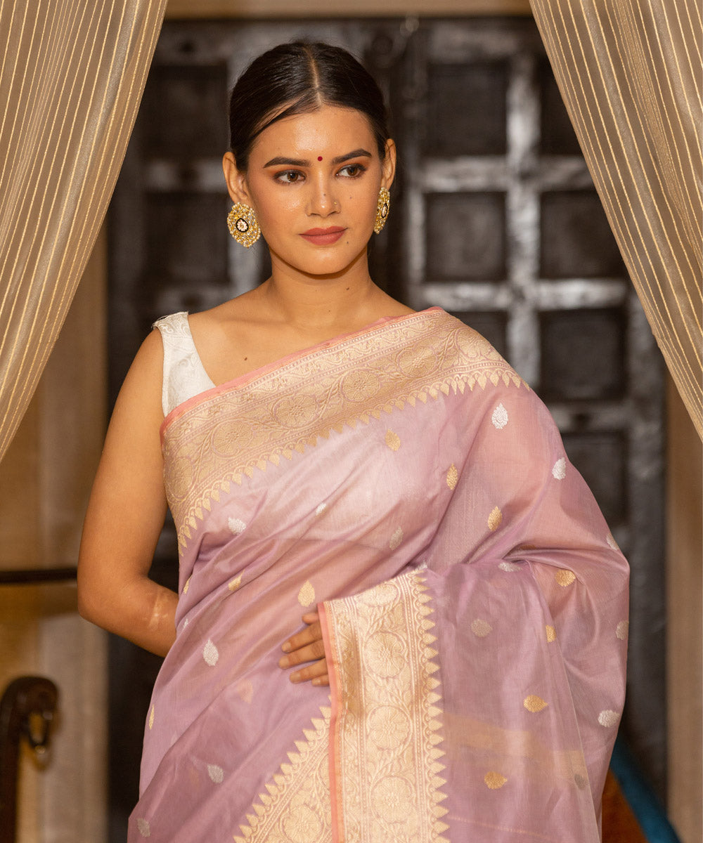 Beige handwoven silk banarasi saree