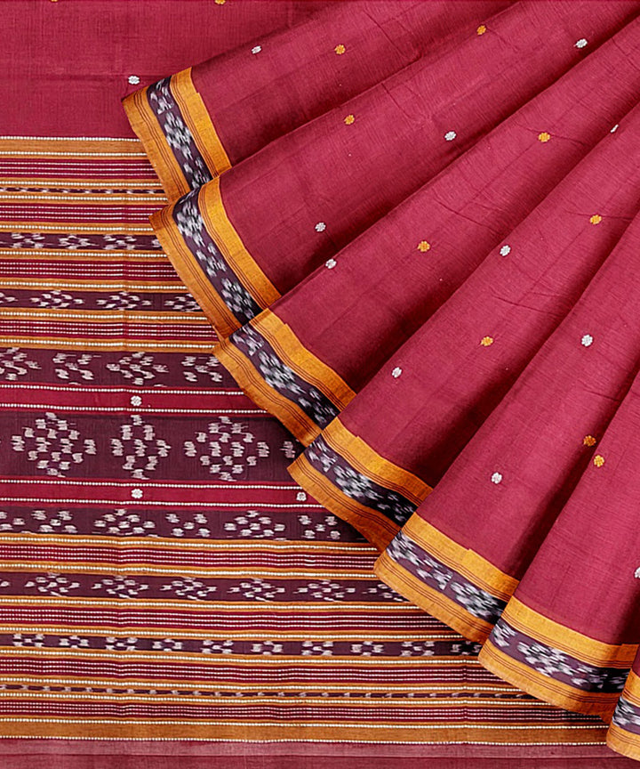 Maroon brown cotton handwoven nuapatna saree