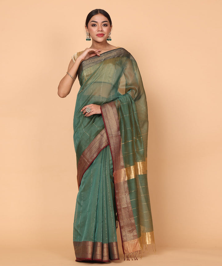 Green handloom maheshwari cotton silk saree