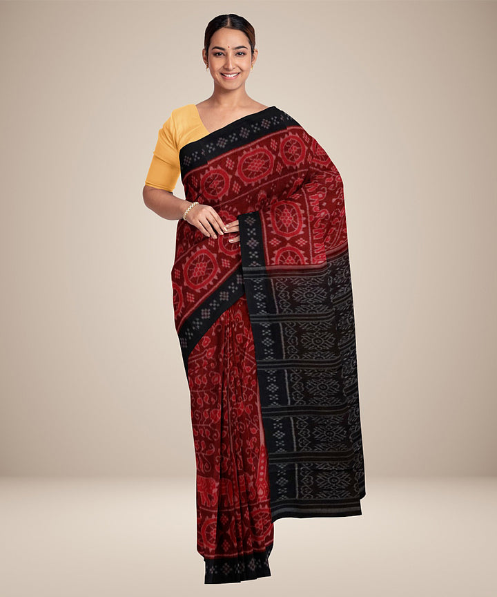 Maroon black pasapalli cotton handwoven nuapatna saree