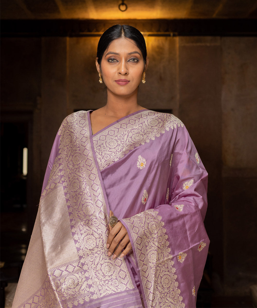 Lavender handwoven banarasi silk saree