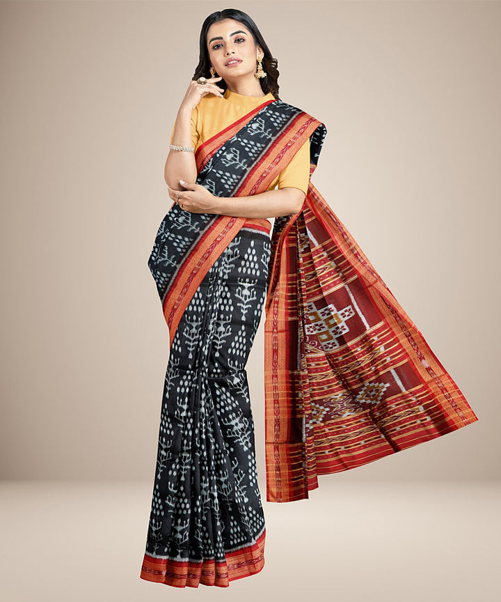 Black maroon silk handwoven khandua saree