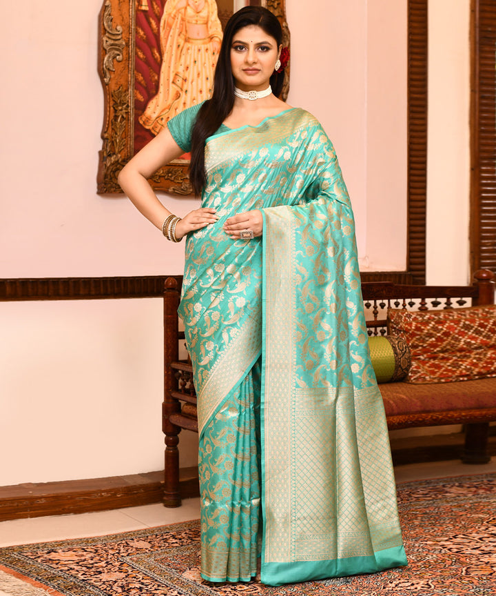 Pestol blue silk handwoven banarasi saree