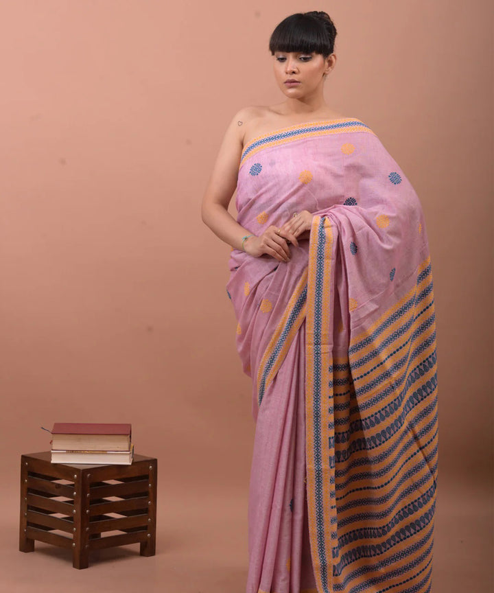 Pink multi color handloom assam cotton saree