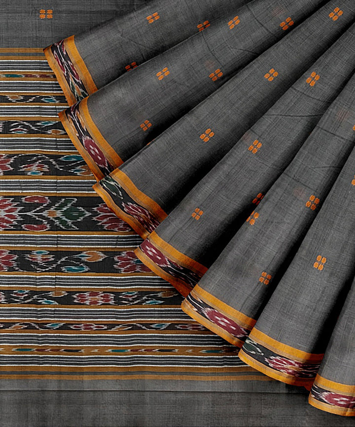 Grey brown cotton handwoven nuapatna saree