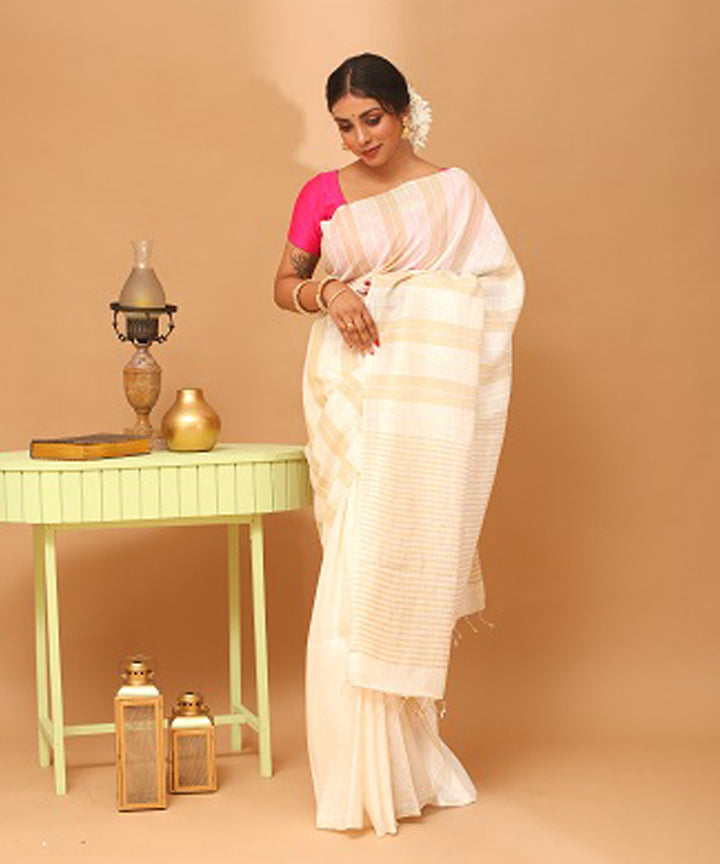 Natural offwhite chhattisgarh handloom tussar silk saree