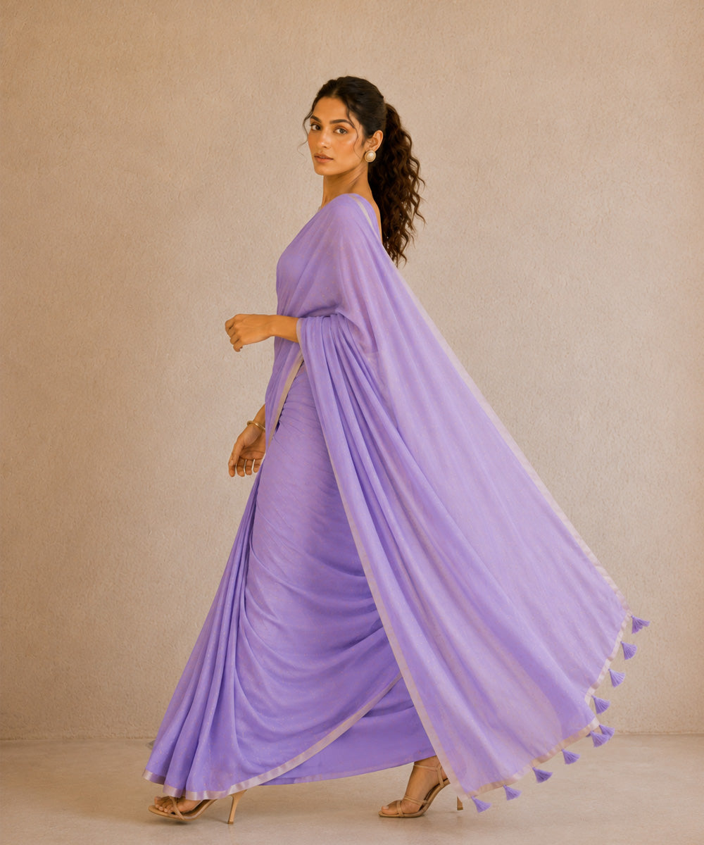 Lavender hand embroidered chanderi silk saree