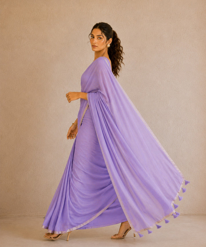 Lavender hand embroidered chanderi silk saree