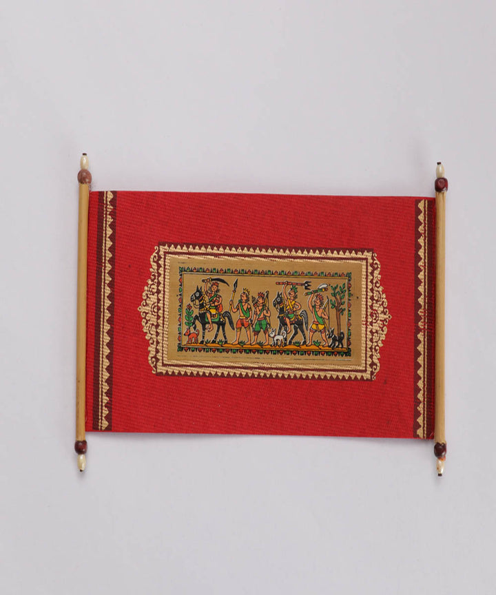 Red palm leaf hand printed pattachitra envelope