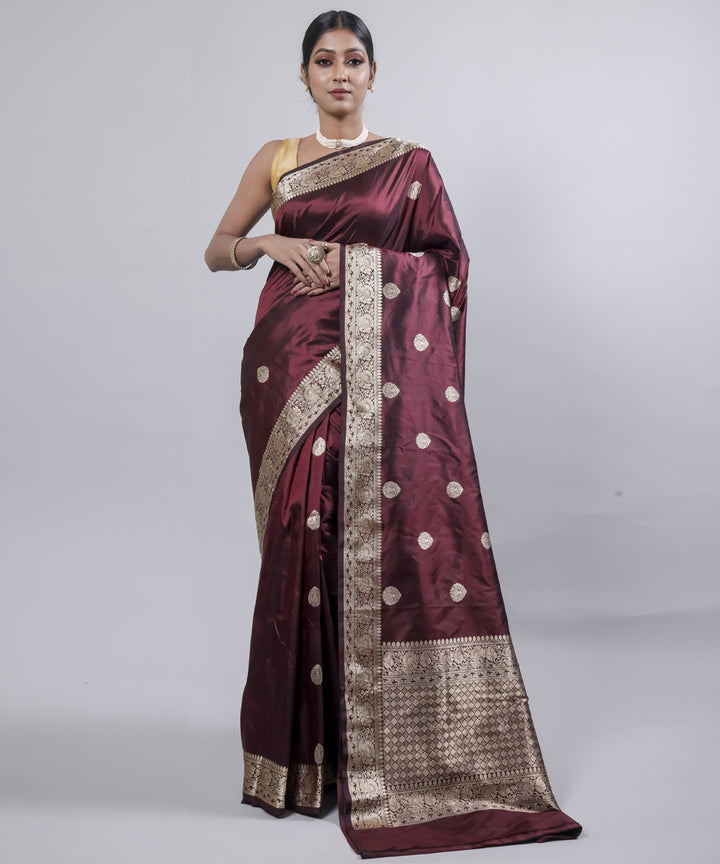 Maroon handwoven banarasi silk saree