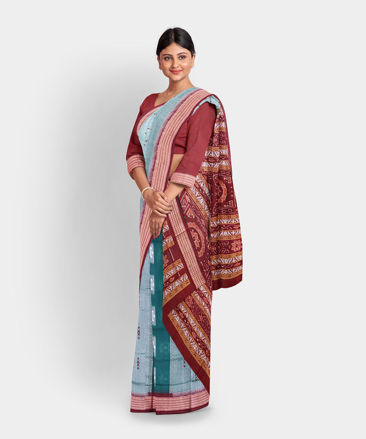 Grey green cotton handwoven bomkai saree