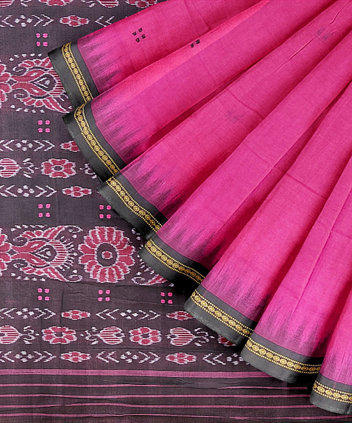 Pink grey cotton handwoven nuapatna saree