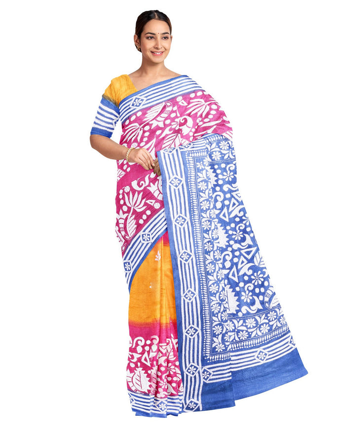 Multicolor silk handwoven kantha stitch saree