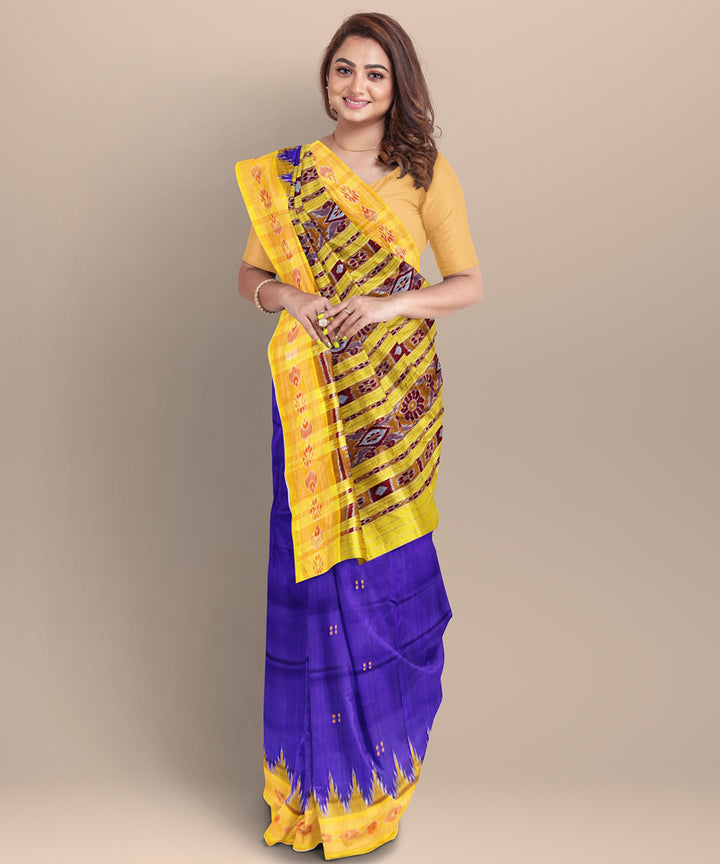 Indigo yellow silk handwoven khandua saree