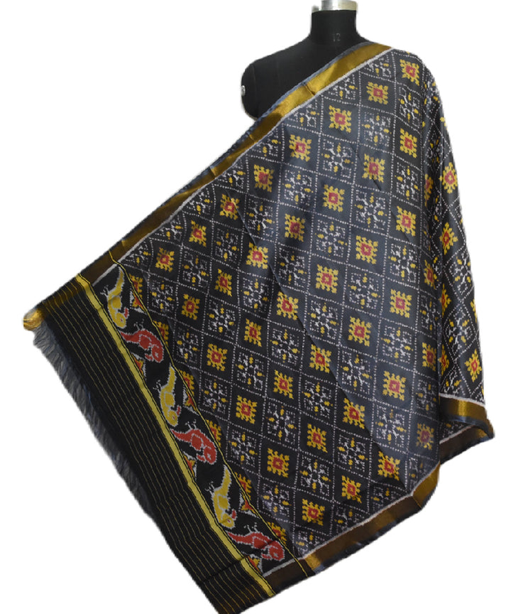 Black yellow handwoven patola silk dupatta