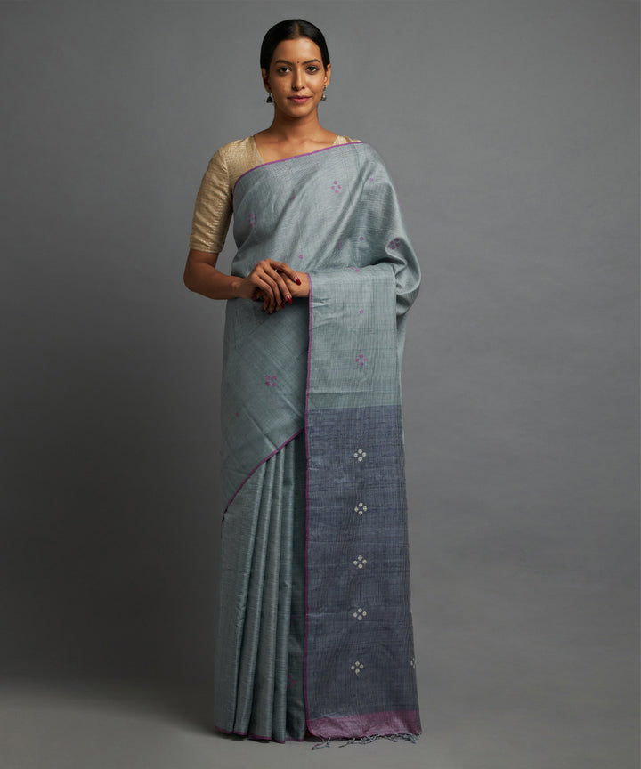 Denim blue grey kosa handloom chhattisgarh silk saree