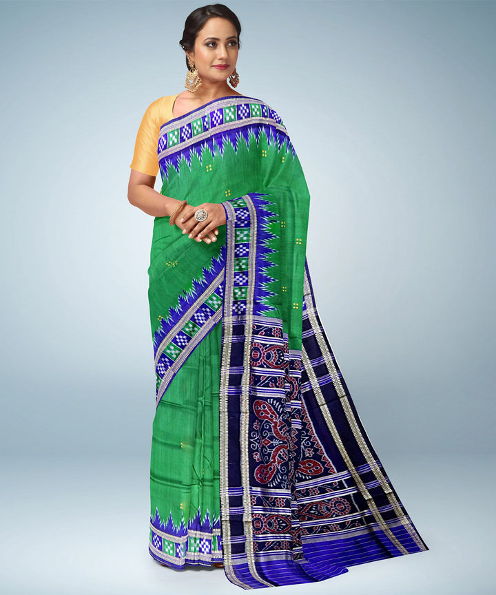 Green blue silk handwoven khandua saree