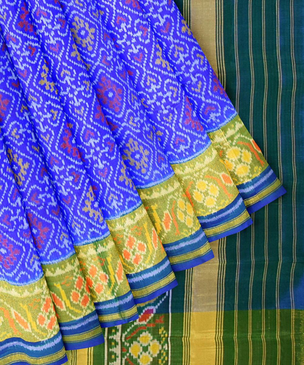Navy blue green silk handloom patola saree
