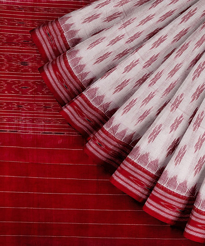 White red handwoven cotton nuapatna saree