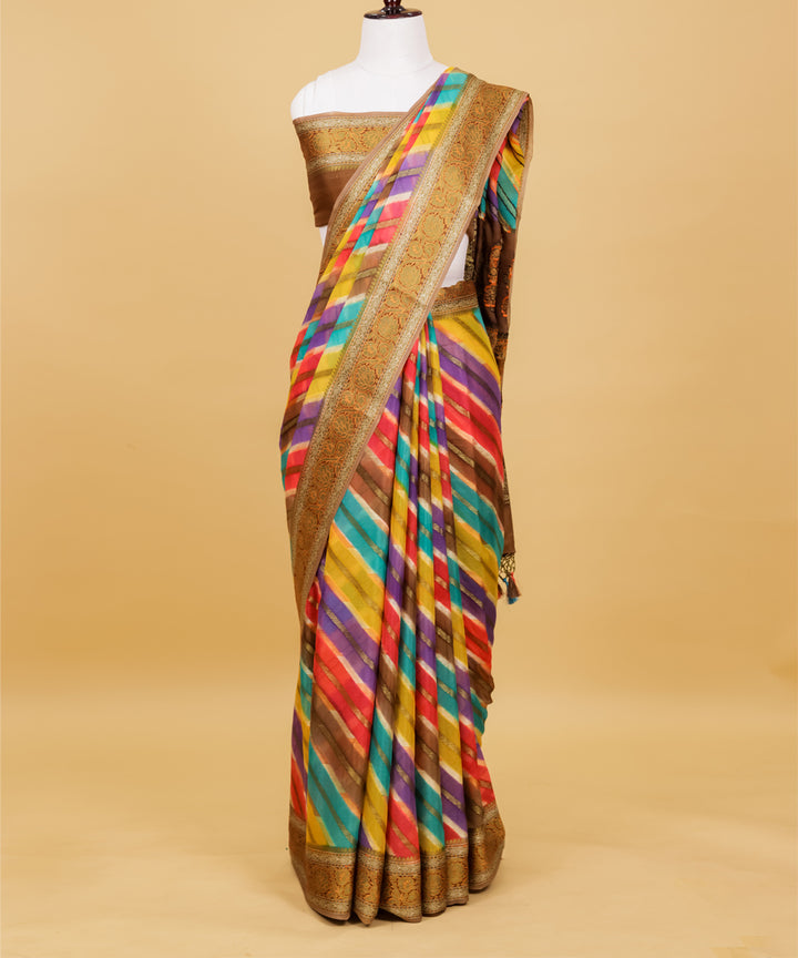 Multicolor diagonal stripe banarasi handwoven silk saree