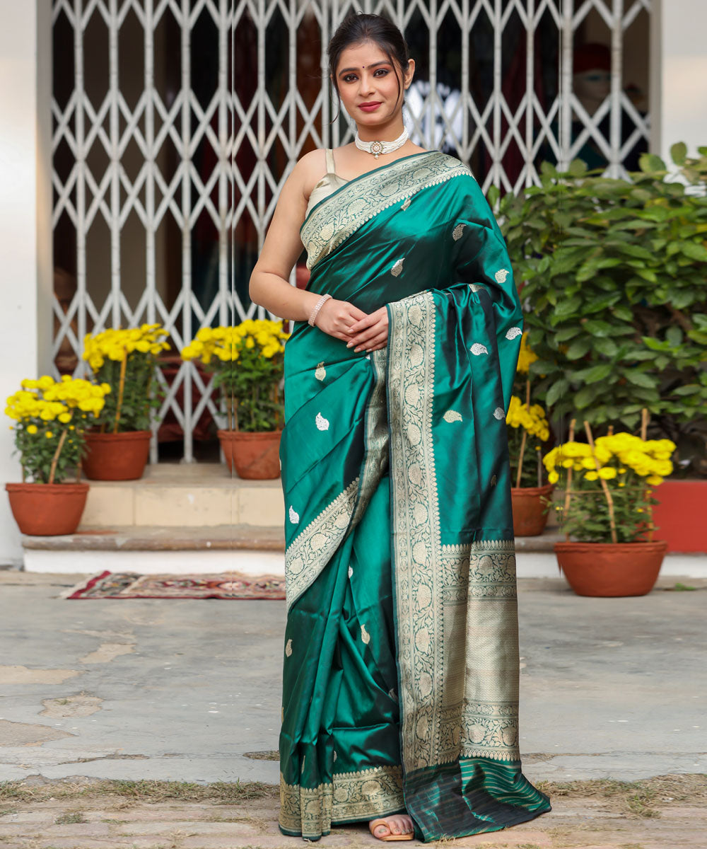 Light green silk handwoven banarasi saree