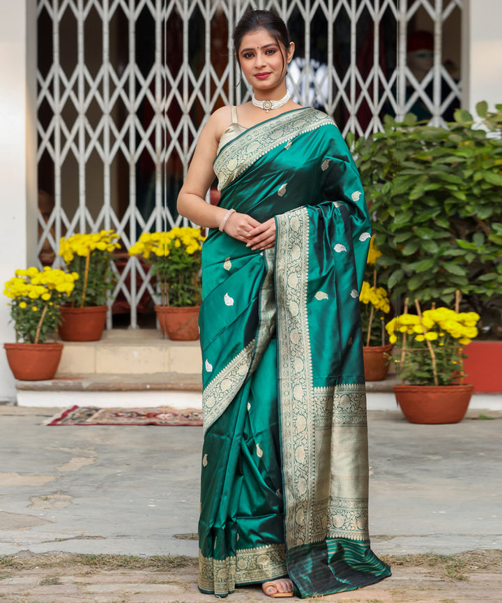 Light green silk handwoven banarasi saree