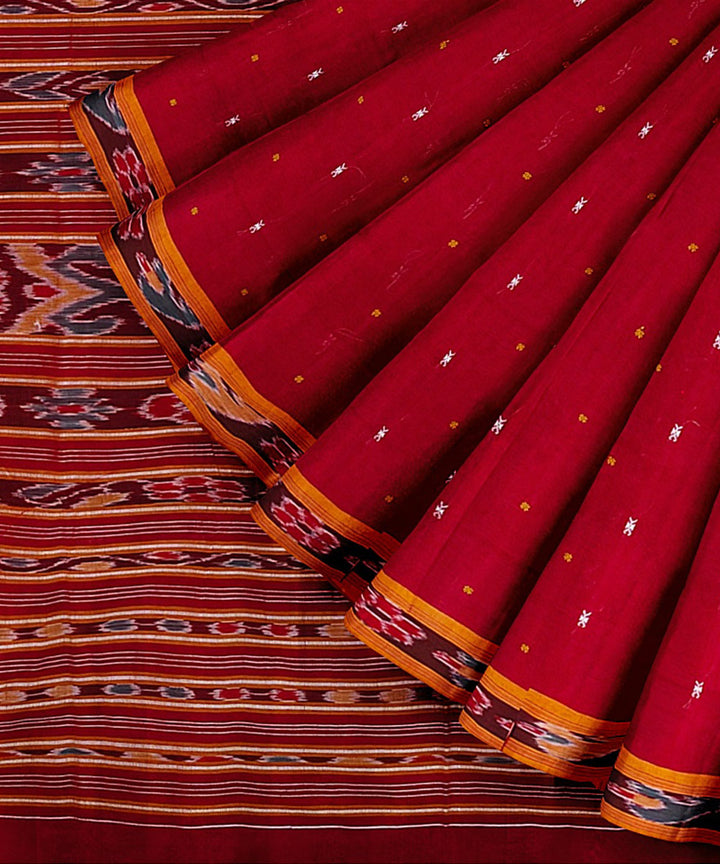 Red yellow cotton handwoven nuapatna saree