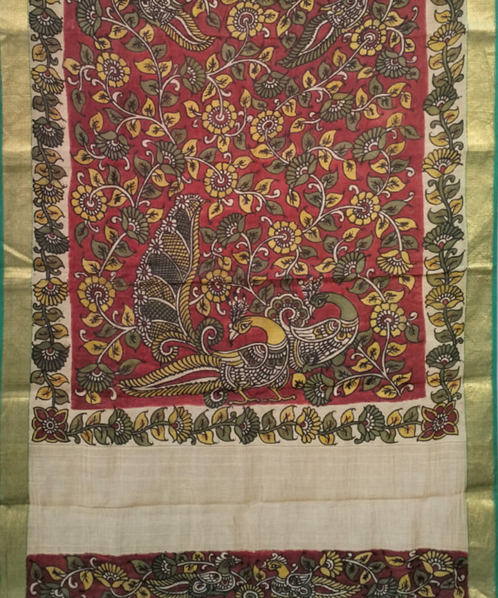 Maroon kalamkari maheshwari cotton silk handwoven dupatta