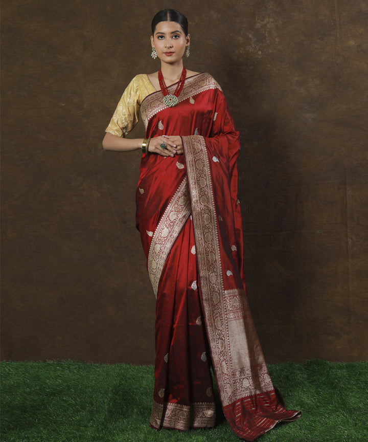 Maroon handwoven banarasi silk saree