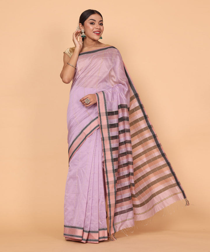 Pink cotton silk maheshwari handloom saree