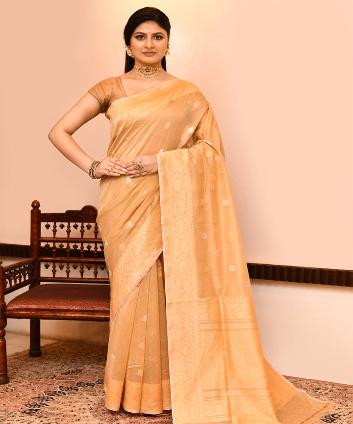 Golden brown silk handwoven banarasi saree