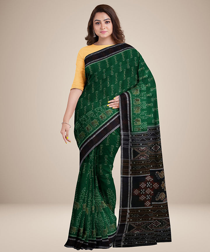 Dark green black pasapalli border cotton handwoven nuapatna saree