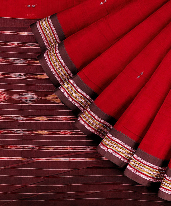 Red maroon cotton handwoven nuapatna saree