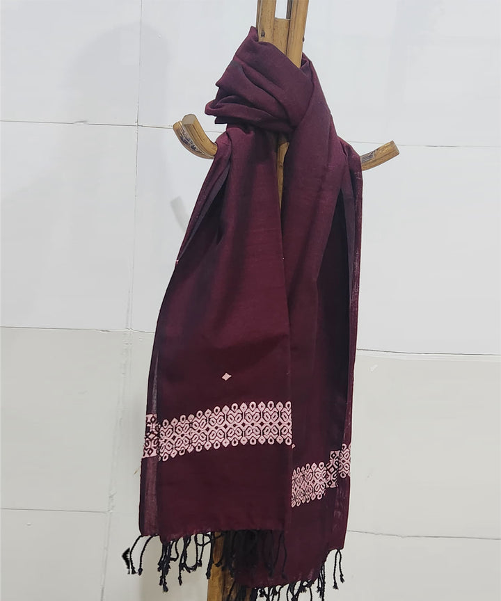Maroon pink handloom cotton assam stole