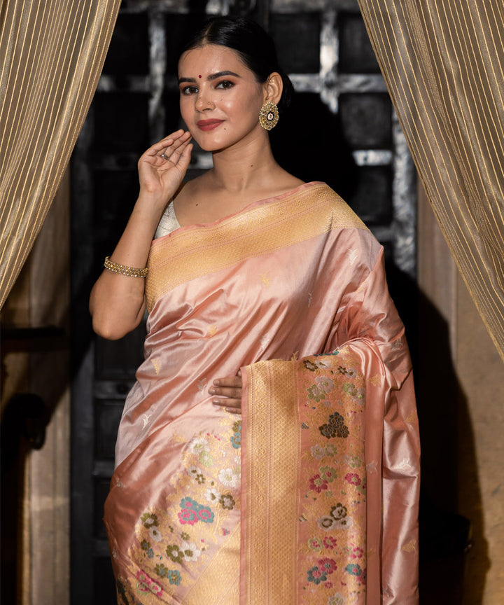 Beige handwoven banarasi silk saree