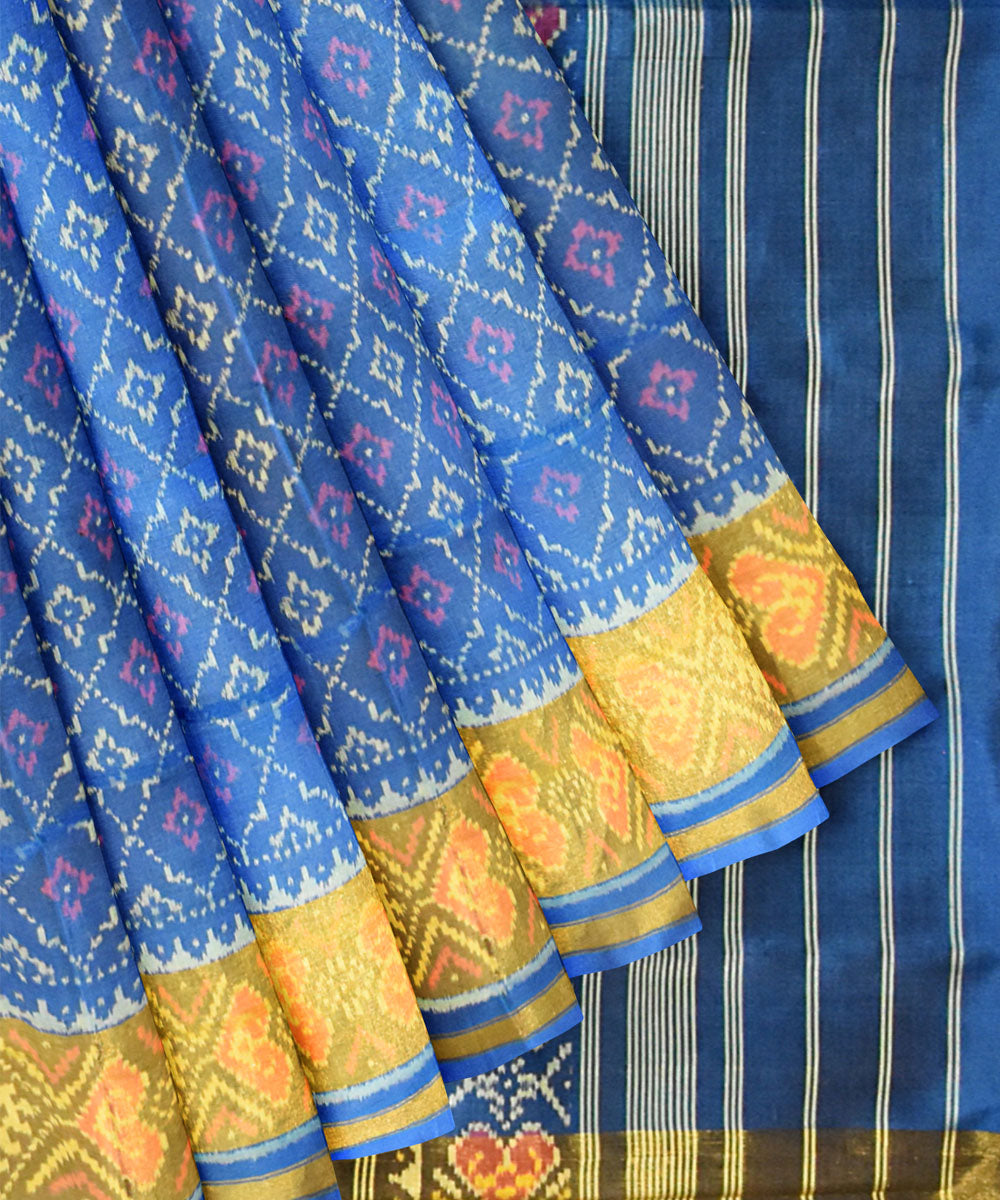 Turquoise yellow silk handloom patola saree