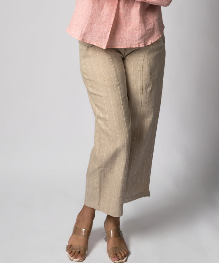 Beige stripe handwoven linen trousers