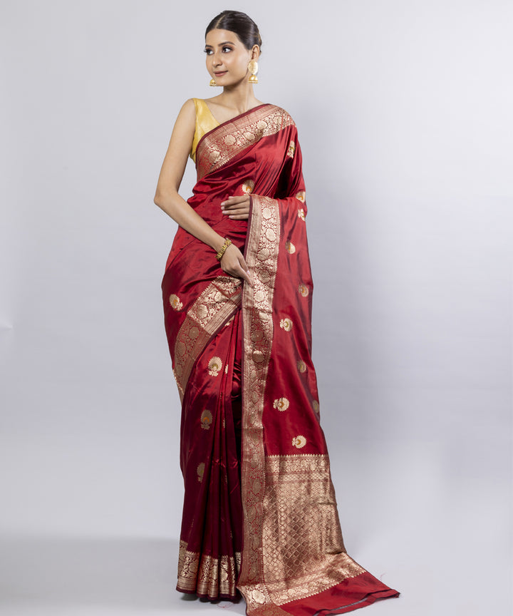 Maroon silk handwoven banarasi saree